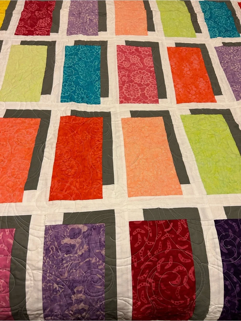ONE OF A KIND- HANDCRAFTED Block& Shadow Quilt - Multicolor